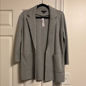 Gray Open Front Knit Cardigan